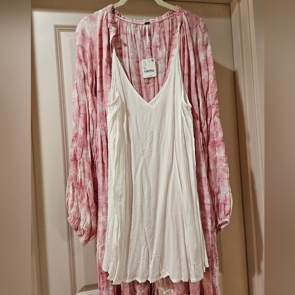 Free People Edie Maxi Dress LS Button Front Tiered Pleated Washed Rose XS NWT - Picture 14 of 16